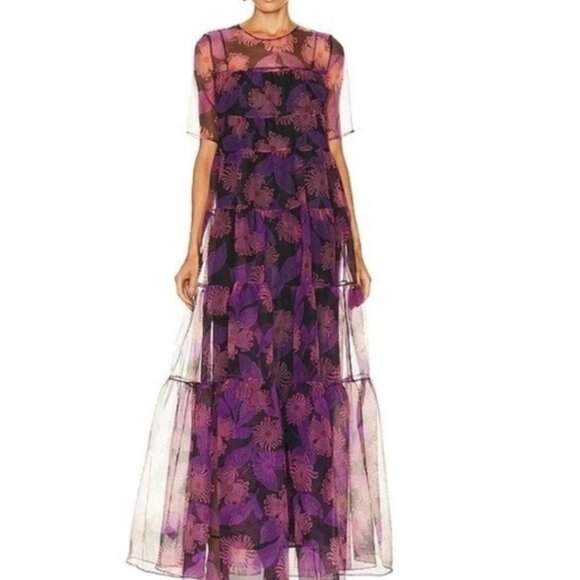 STAUD Dresses & Skirts - Staud Hyacinth Crepe Organza Tiered Maxi Dress in Quartz Acid Floral, Size S